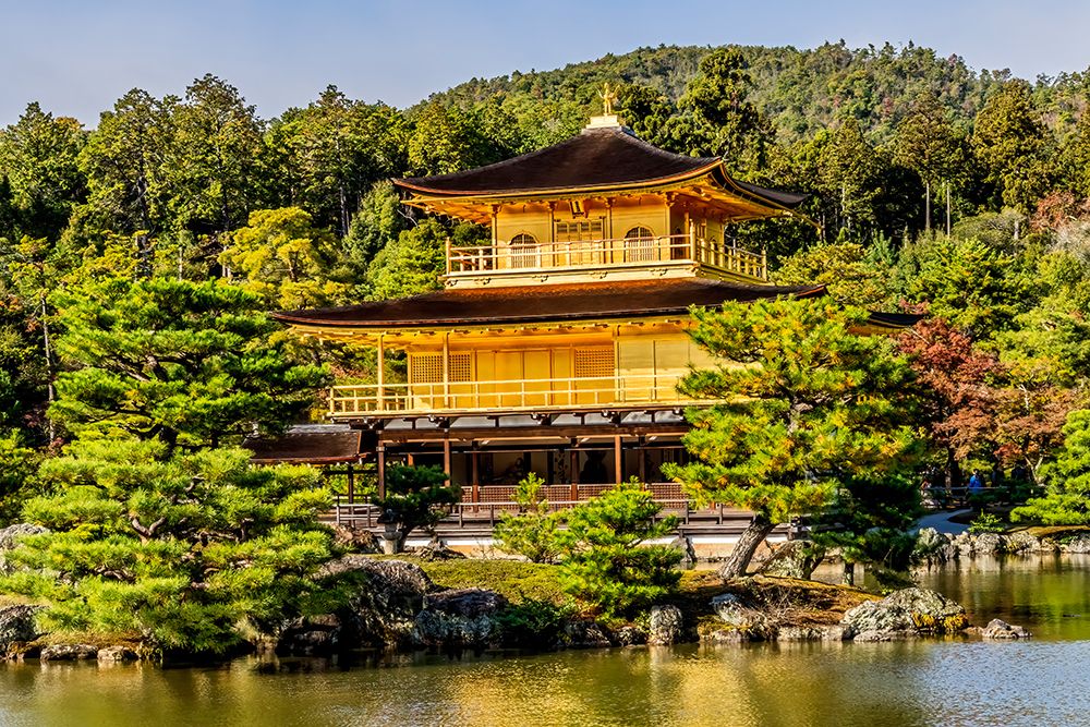 Colorful Kinkaku-Ji (Rokuon-Ji) golden pavilion, Kyoto, Japan. Dates to 1397.